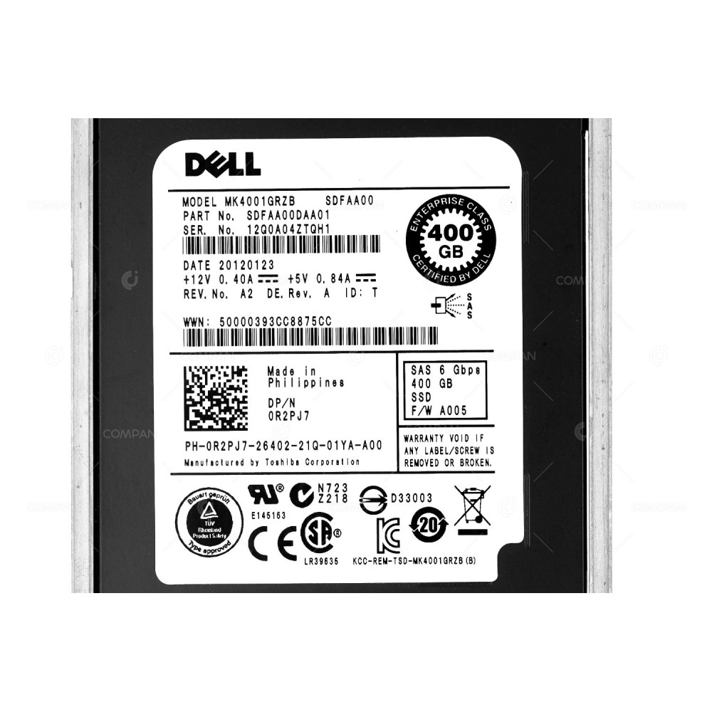 R2PJ7 DELL 400GB 2,5" SAS 6G SSD HOT-SWAP FOR P SERIES 0R2PJ7, MK4001GRZB